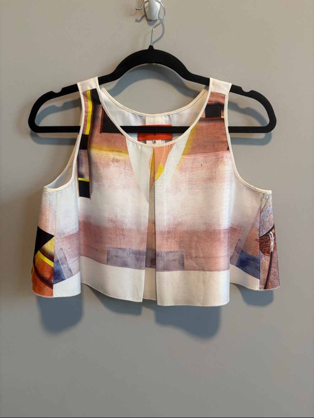 Clover Canyon Abstract Print Sleeveless Crop Tank in White and Multicolor